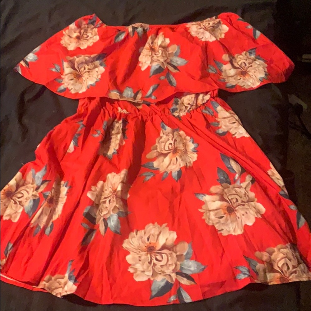 Vibrant floral off the shoulder dress